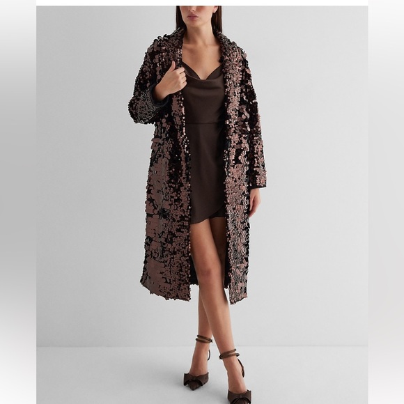 Express Jackets & Blazers - Express NWT Sequin One Button Trench Coat Bronze Brown Size Small